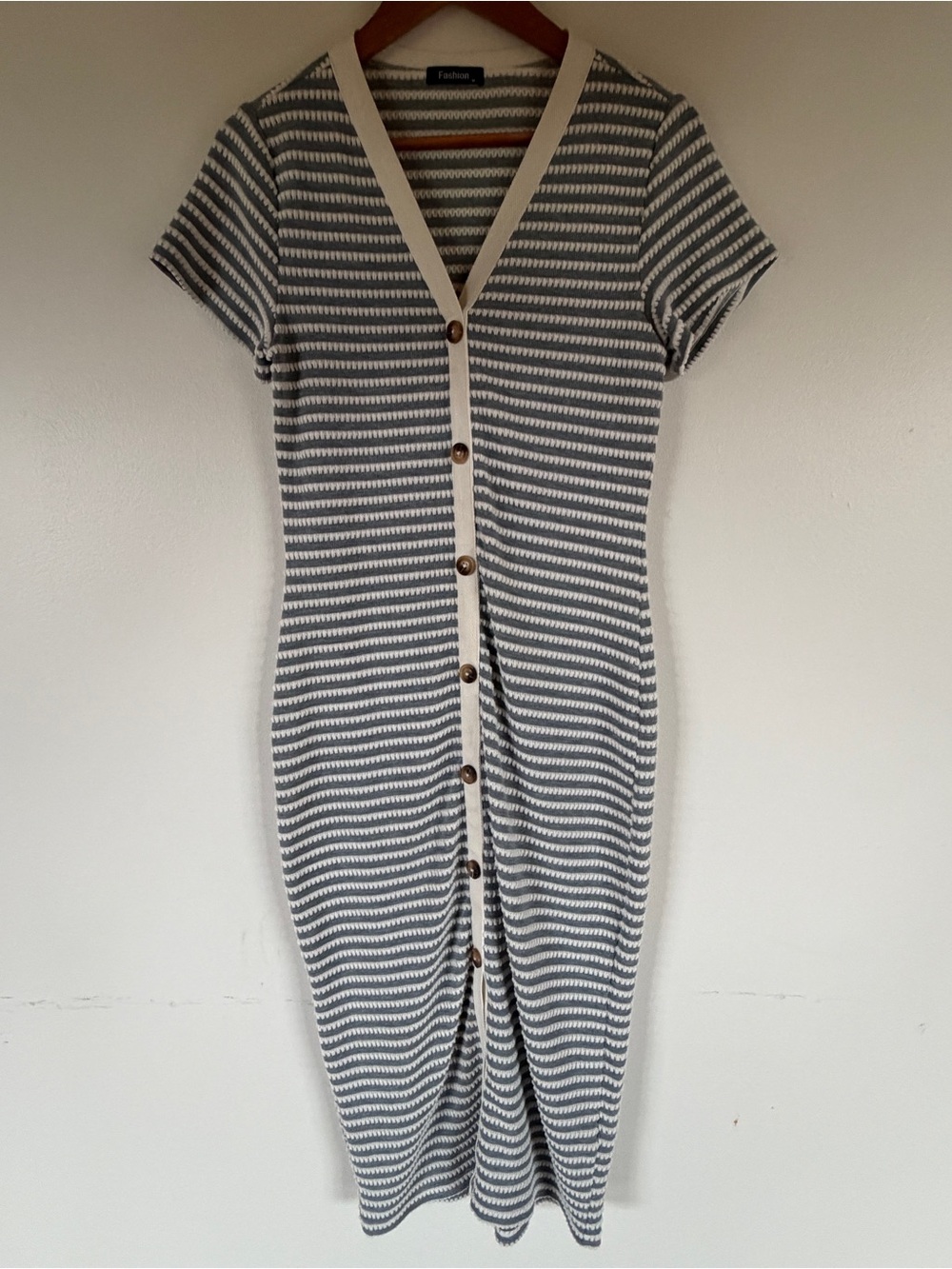Fashion gray & white striped long dress size M